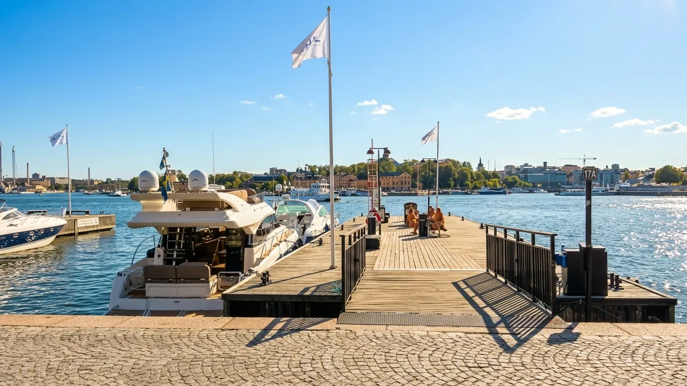 Virtess 420 Fly vid bryggan på Strandvägen kajplats 17A, med Djurgården i bakgrunden